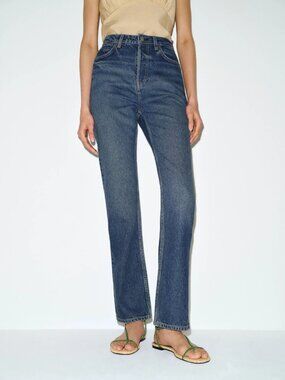 Reformation Cynthia High Rise Straight Long Jeans Medium Wash 25